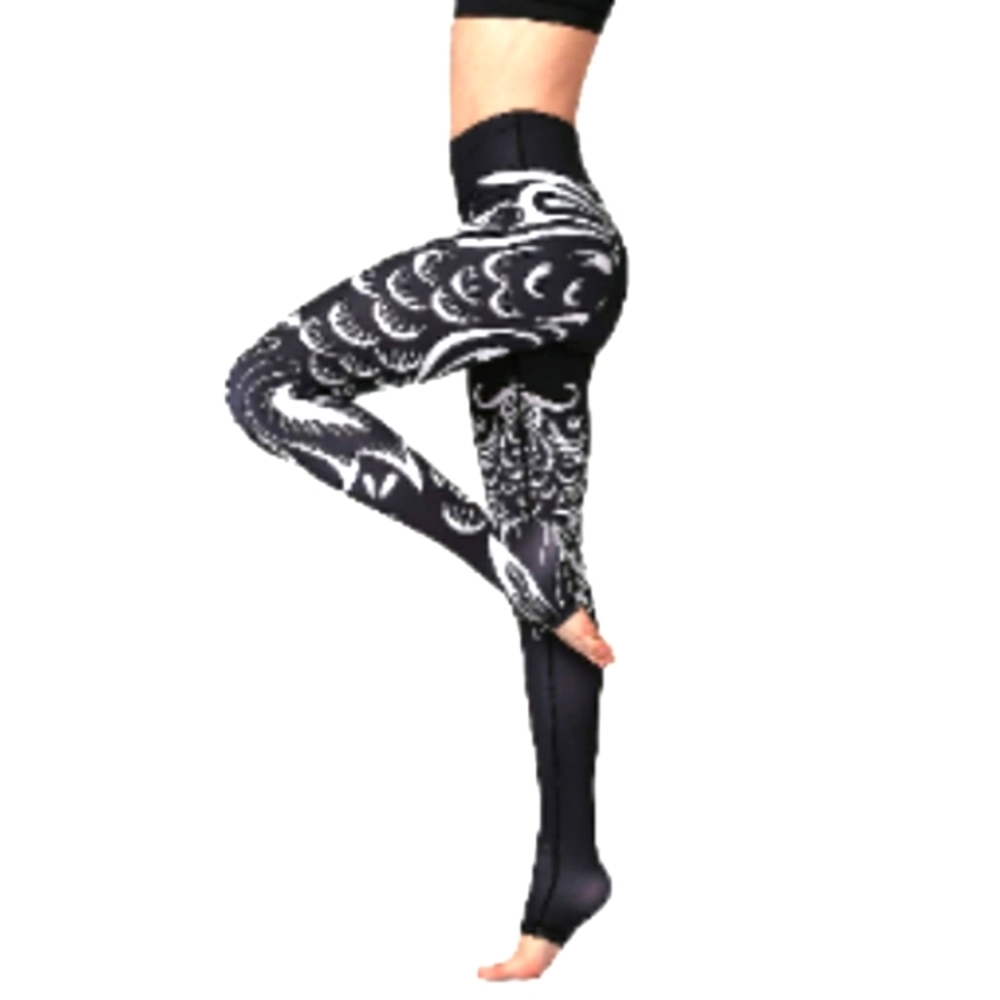 High-Waist Black & White Dragon Print Leggings